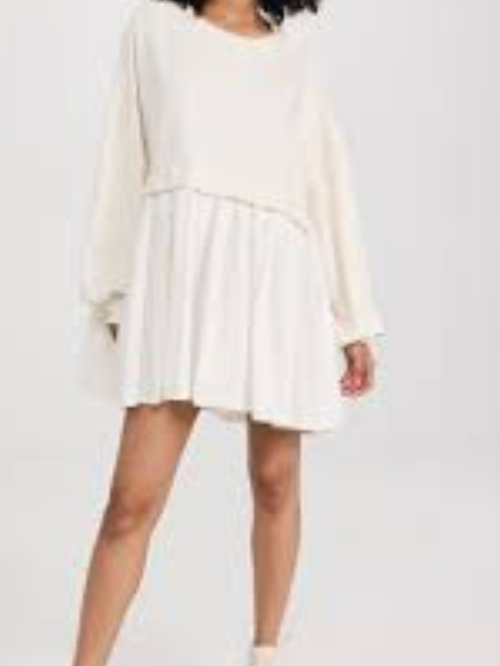 Free People Cream Long-Sleeve Tiered Mini Dress